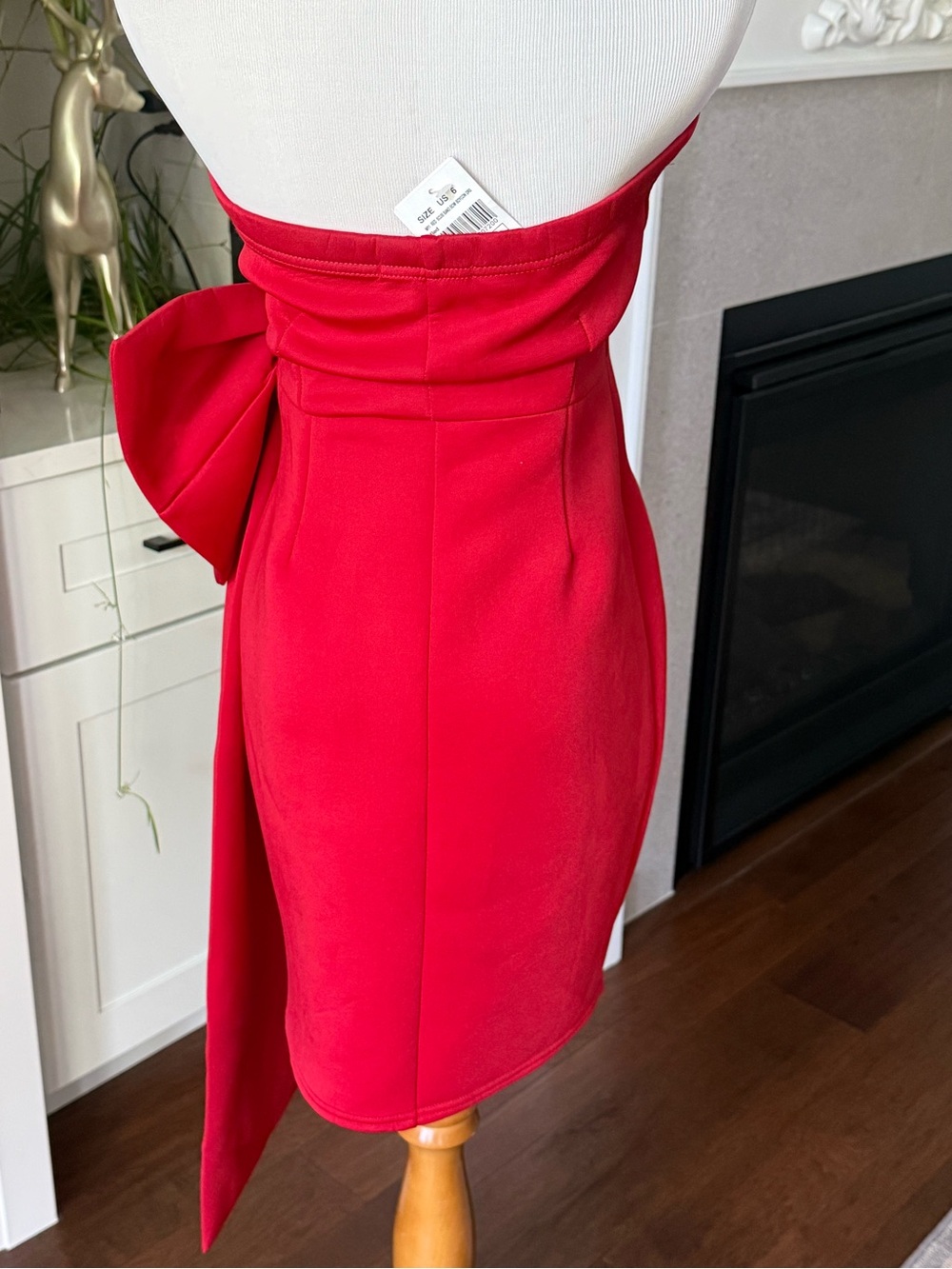 Quiz Size 6 Red Strapless Mini Dress with Statement Bow Stretch America 1776 - Picture 6 of 12